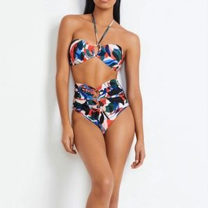 PatBO Moscow Protea Halter Top & High Waist Bikini Bottom Set Size M